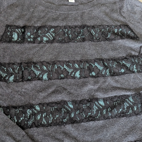 Halogen Women's Grey/Blue Lace Striped Crewneck Sweater Size Small S - Picture 3 of 6